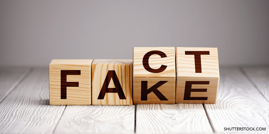 Wooden blocks with letters forming words "Fact" and "Fake" on neutral background; Shutterstock ID 1231736446; title:Politics of Disinformation; po:47888; isbn:9781119743231; other:sdebangshu@wiley.com