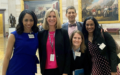 SHM members spent the day educating and advising legislators on the issue important to hospitalists and health care. Front, L to R—Sarah Johnson Conway, MD, Ann Sheehy, MD, SFHM, Marta Almli, MD, JD, and Suparna Dutta, MD, MPH, FHM and Back, Brad Flansbaum, DO, MPH, MHM.