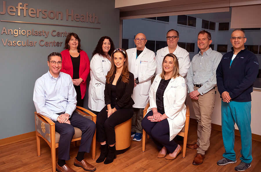 Jefferson Antithrombotic Therapy Team. Front row L to R: Photi Galanis, MD, Julia Westfield, Heather Yenser, CRNP. Back row L to R: Lynda Thomson, PharmD, Dina Orapallo, CRNP, Geno Merli, MD, Tony Macchiavelli, MD, Walter Kraft, MD, Luis Eraso, MD