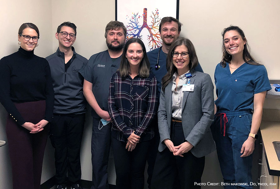 Grand Rapids Street Medicine team, L to R: Victoria Moaddel, M3, Jon Giolitti, M2, Jesse Skok, MD PGY3 Family Medicine, Christine Shafer, M3, Kyle Krzesowik, M3, Beth Makowski, DO, and Amanda Schoonover, M3.