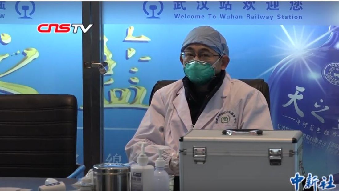 Medical staff in Wuhan railway station during the Wuhan coronavirus outbreak, January 24, 2020.