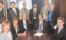 Back row from left to right: Chris Skinner, Eric Siegal, Felix Aguirre, Jack Percelay, Stephanie Jackson. Bottom row from left to right:  Laura Allendorf, Rep. Shelley Berkley, D-Nev., Ron Greeno, Ryan Genzink.