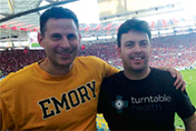 Guilherme BraunerBarcellos, MD, SFHM, (right) of Divina Providencia Hospital in Porto Alegre, Brazil, with Neil Winawer, MD, SFHM, of Emory University School of Medicine in Atlanta, Ga., standing inside the famous Maracana Football Stadium of Rio de Janeiro, Brazil