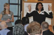 Dr. Vidyarthi (right) routinely speaks about solutions to transitions. She says hospitals and HM groups need systems that allow people—or forces them—to do the “right thing.”