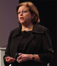 Maureen Bisognano, president and CEO of the Institute of Healthcare Improvement, talks about “Leading Transformational Change” at HM15.