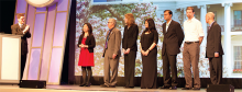 Outgoing SHM President Burke Kealey, MD, SFHM, (far left) recognizes SHM chapter leaders at HM15: (l-r) Myra Rubio, MD, St. Louis Chapter; Kenneth Simone, DO, SFHM, Maine; Carrie Herzke, MD, SFHM, Maryland; Sowmya Kanikkannan, MD, SFHM, Philadelphia Tri-State; Rupesh Prasad, MD, MPH, SFHM, Wisconsin; Robert Gould, MD, Pacific Northwest; and Chi-Cheng Huang, MD, FHM, Boston.